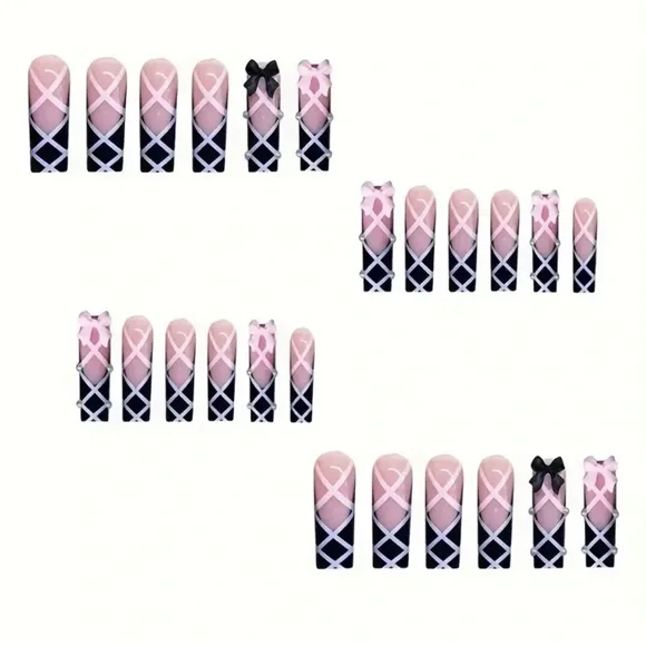 Elegant Pink & Black handmade acrylic Nail Art ballet long length reusable NWT - Picture 2 of 9